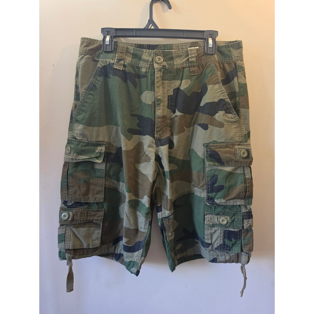 Smoke Rise Mens Camo Cargo Shorts Woodland Ripstop Multi Pocket Green Brown 34